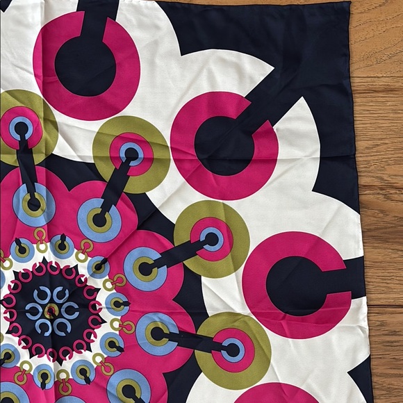 Coach Pink and Green Patterned Silk Scarf - Picture 6 of 8